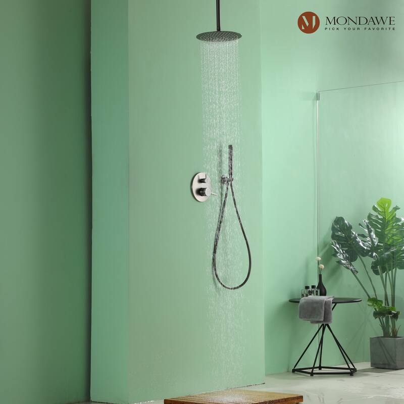 2 Function 10" Ceiling Mount Dual Shower Heads Shower System Bed Bath